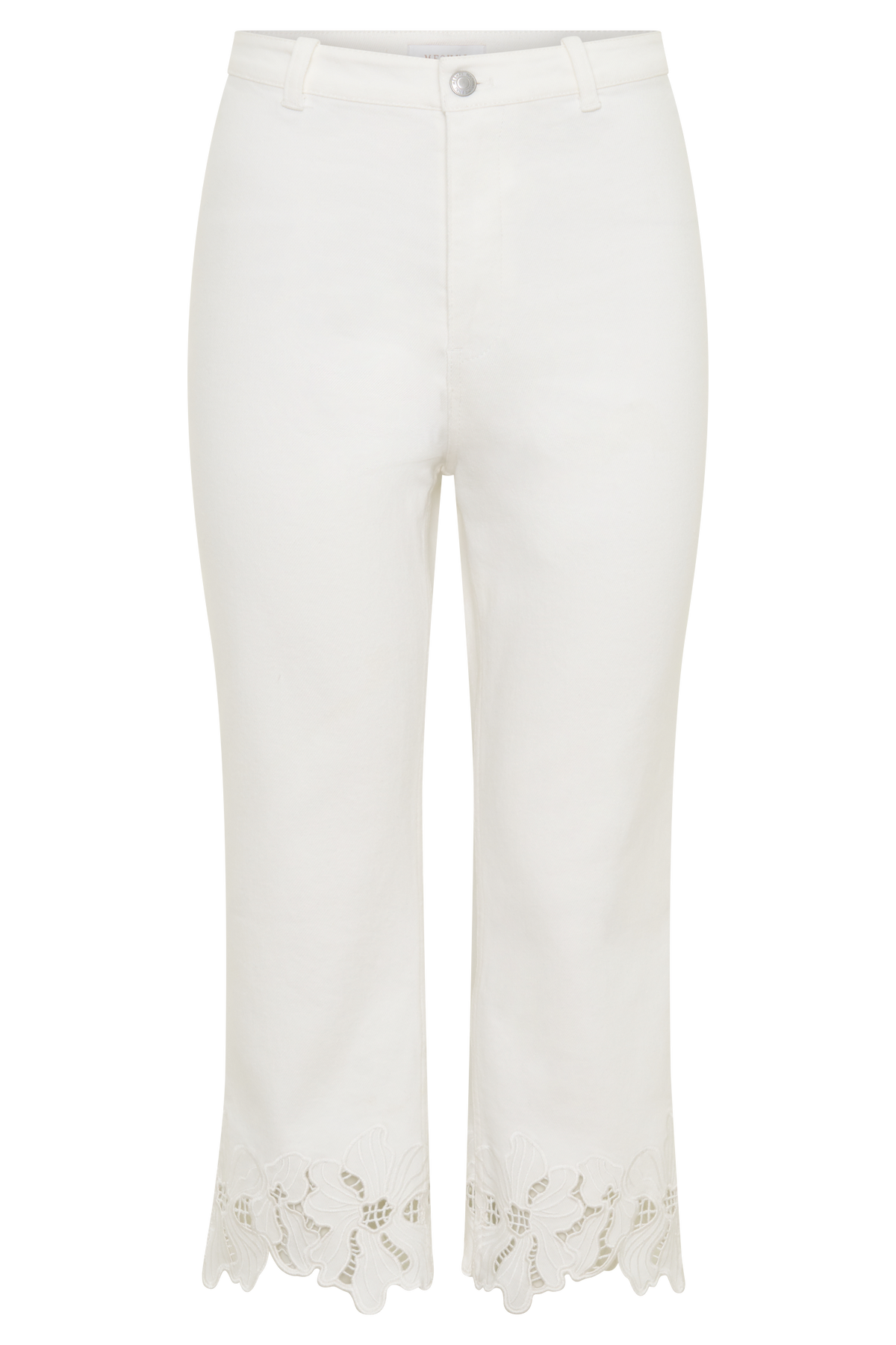 Tillie Flower Embroidery Denim Capris - White