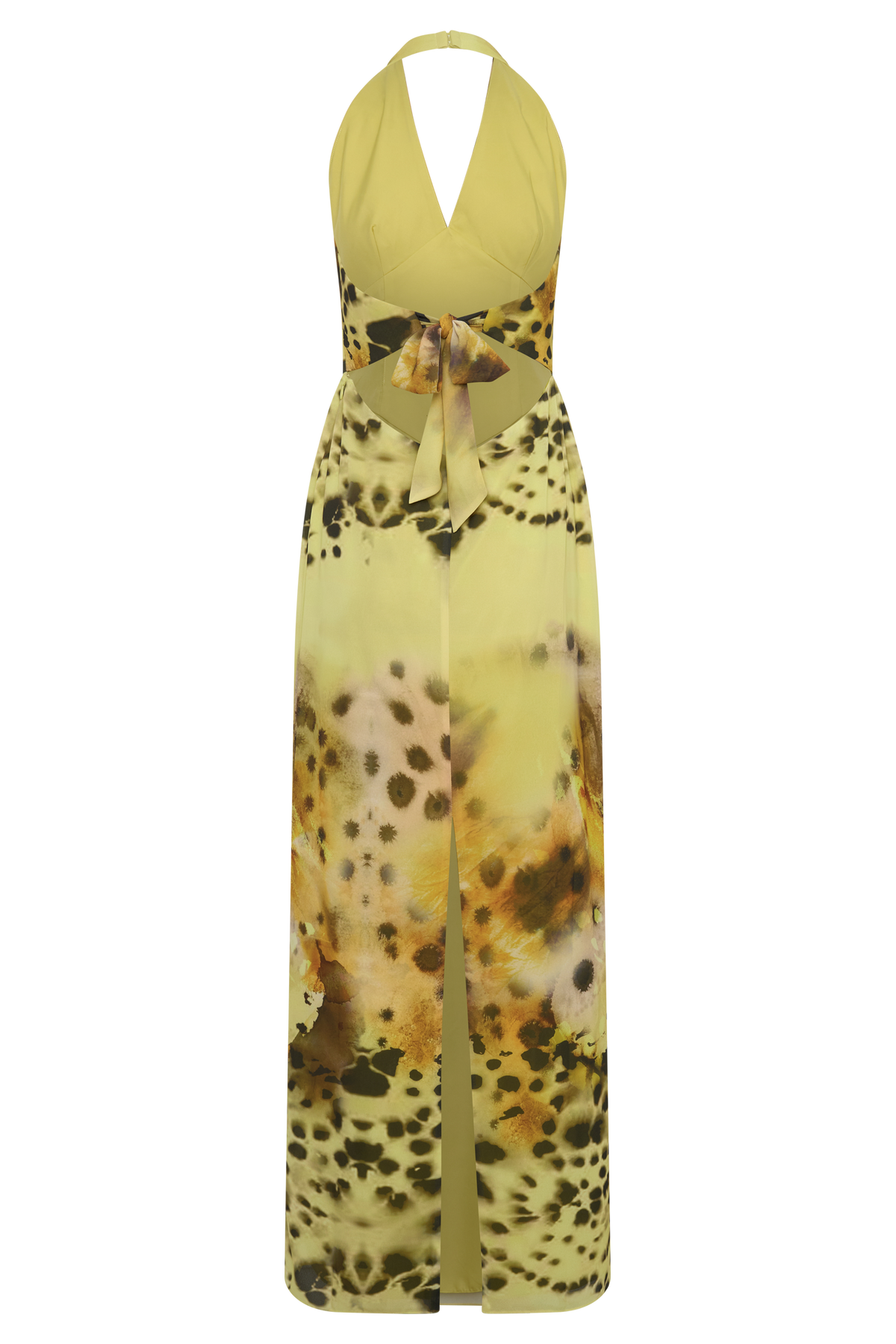 Valentina Chiffon Halter Maxi Dress - Yellow Floral Leopard Print