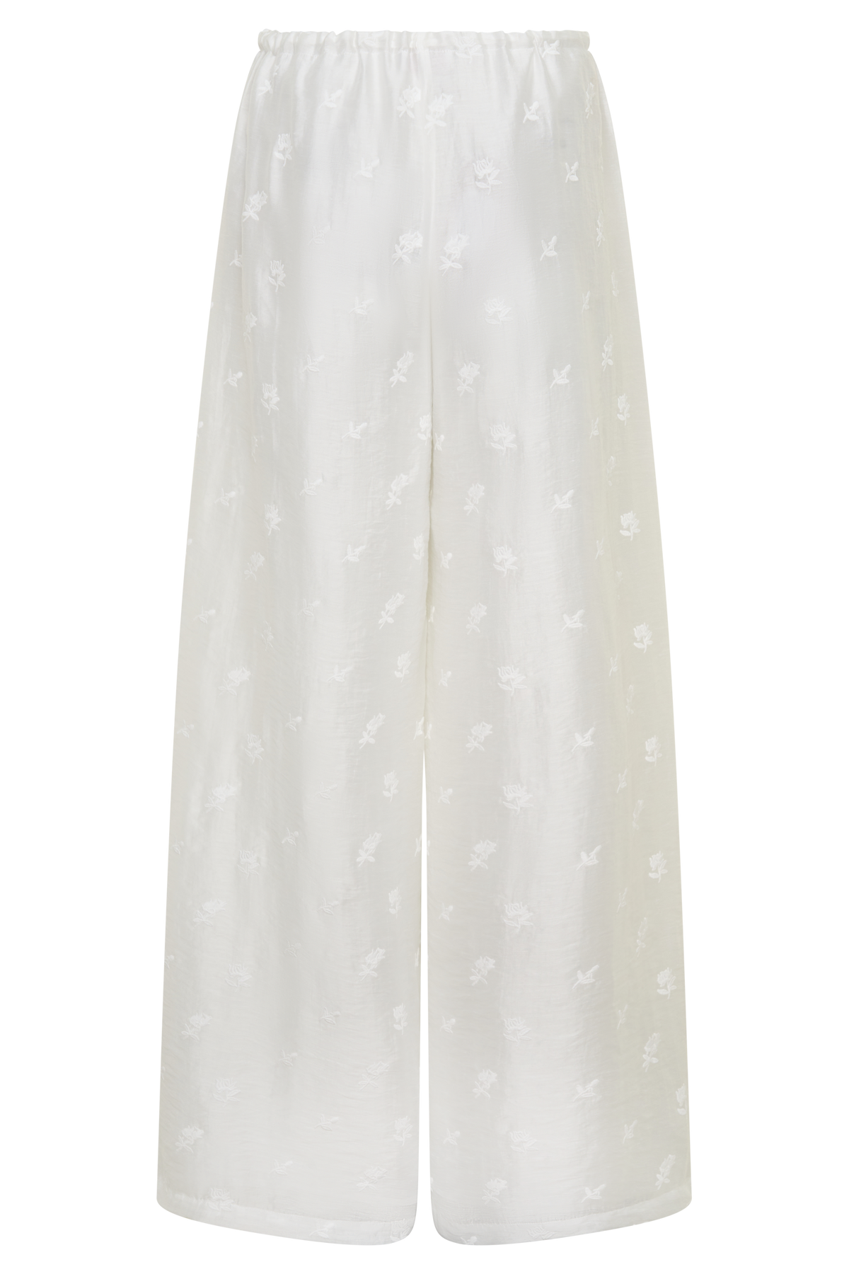 Vivian Tie Waist Embroidered Pant - White