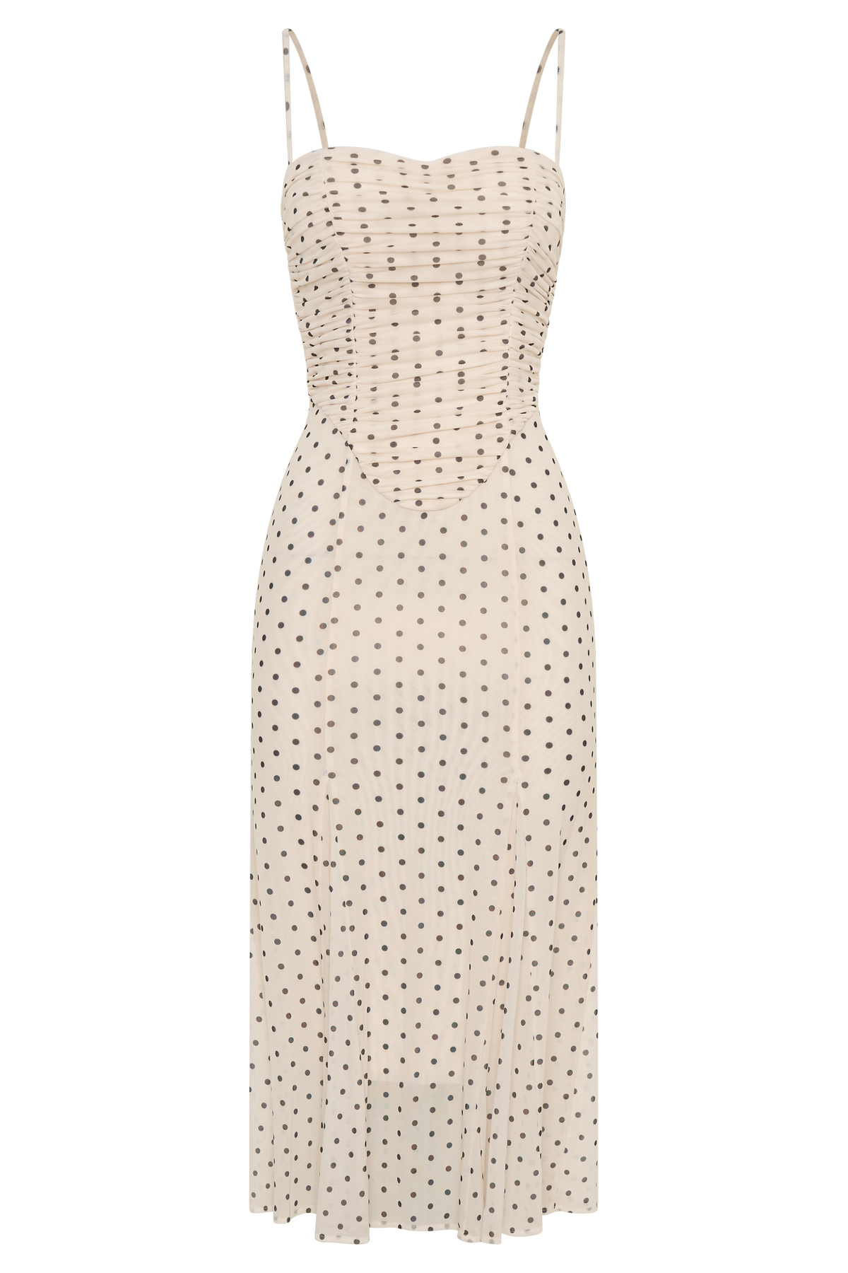 Willa Gathered Mesh Midi Dress - Polka Dot