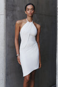 Yuna Draped Hardware Midi Dress - Ivory