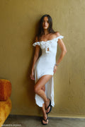 Allegra Off Shoulder Ruffle Midi Dress - Ivory