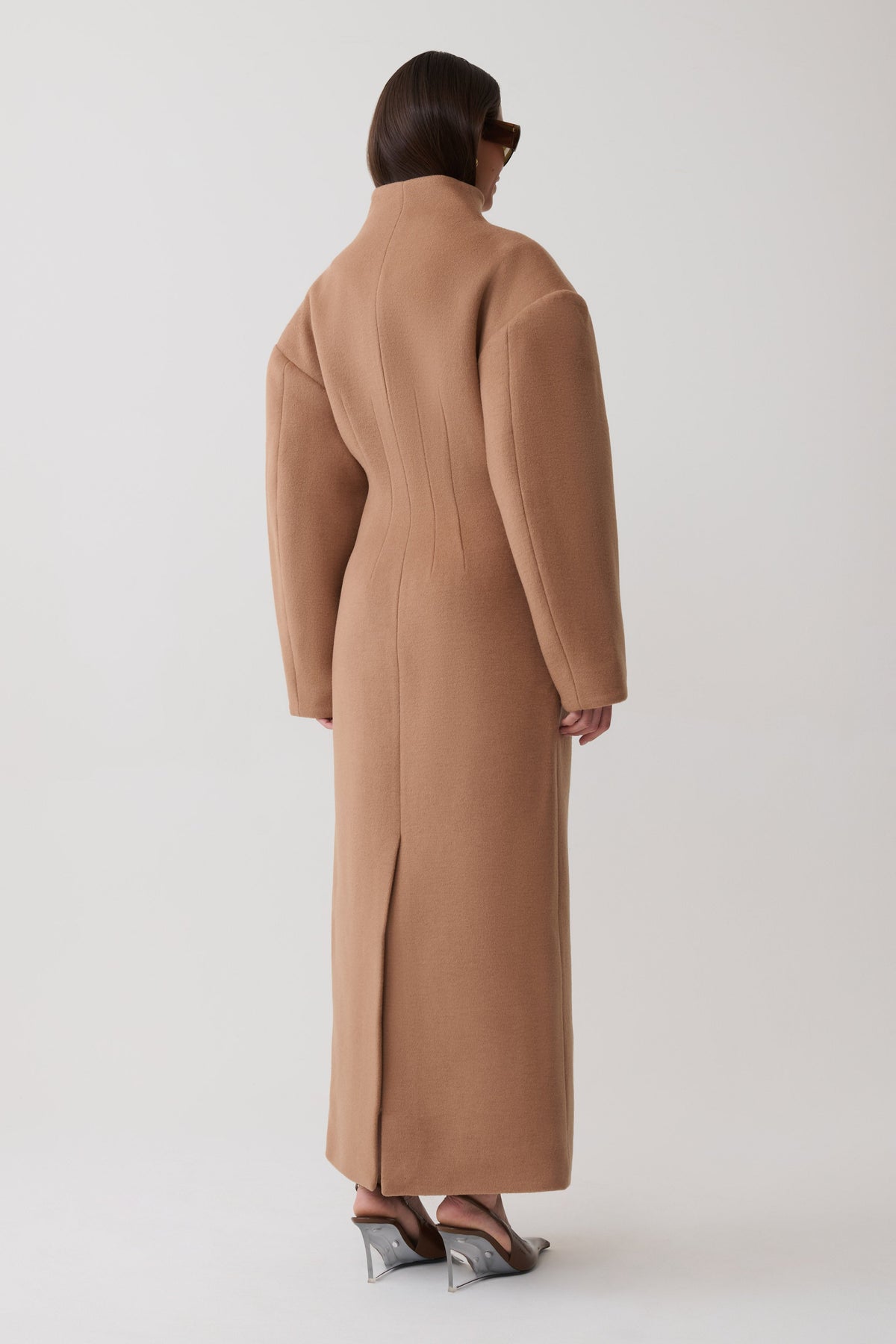 Andrea High Neck Wool Blend Coat - Camel