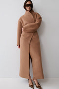 Andrea High Neck Wool Blend Coat - Camel