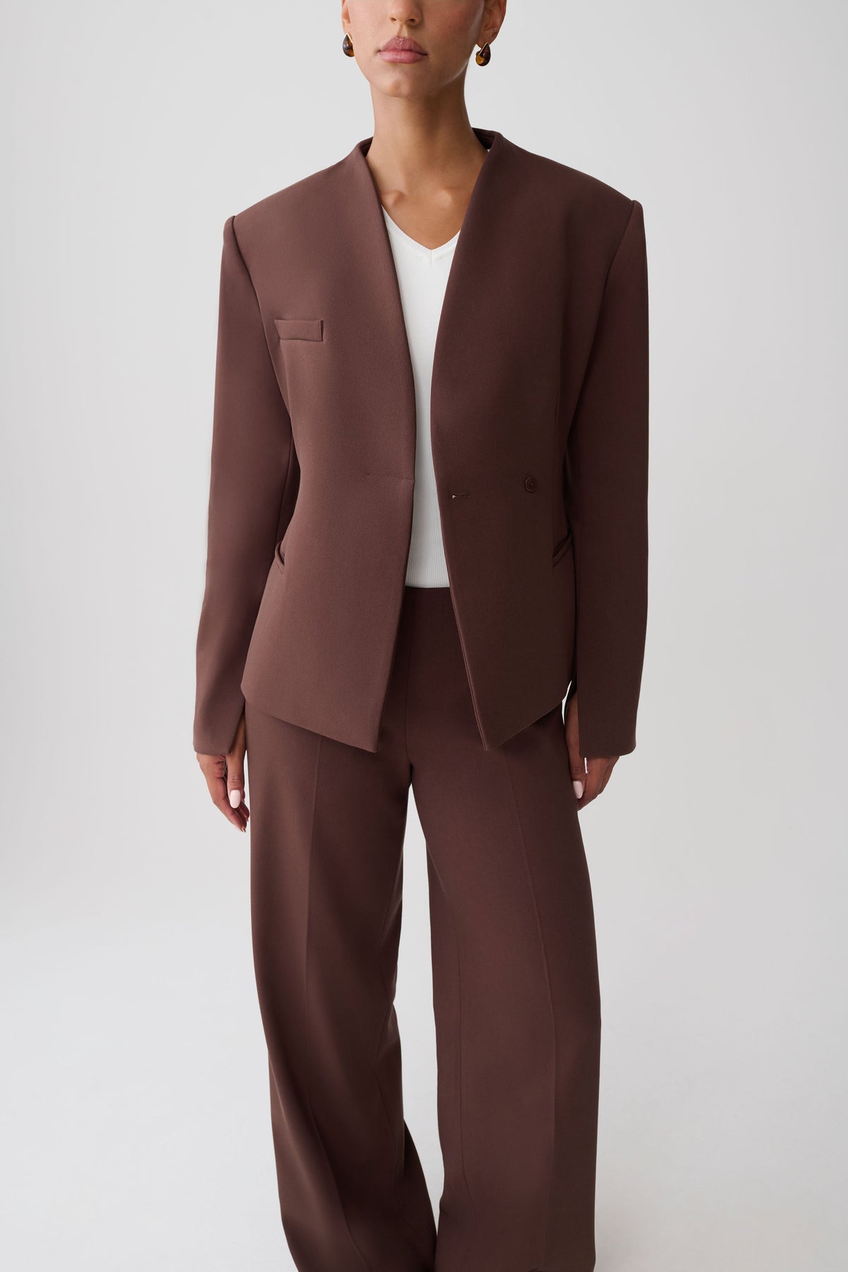 Katherine Suiting Structured Blazer - Dark Chocolate