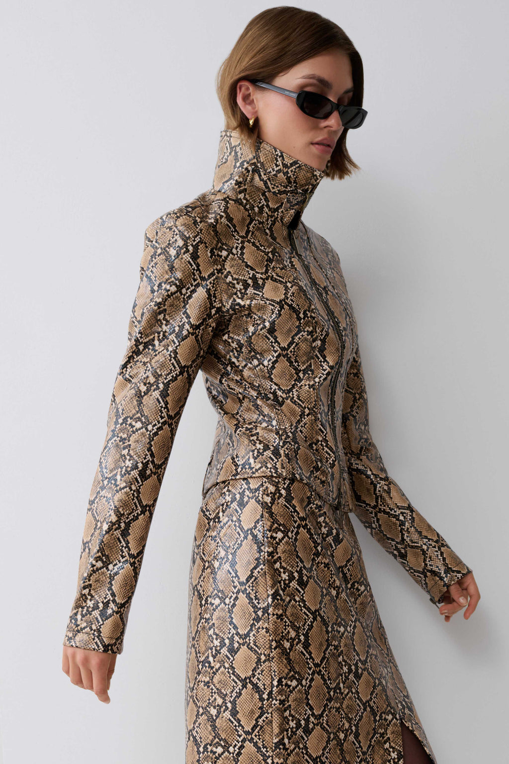 Bonnie Faux Leather Zip Up Jacket - Snake Print