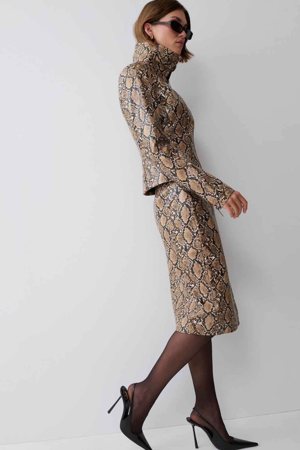 Bonnie Faux Leather Zip Up Jacket - Snake Print