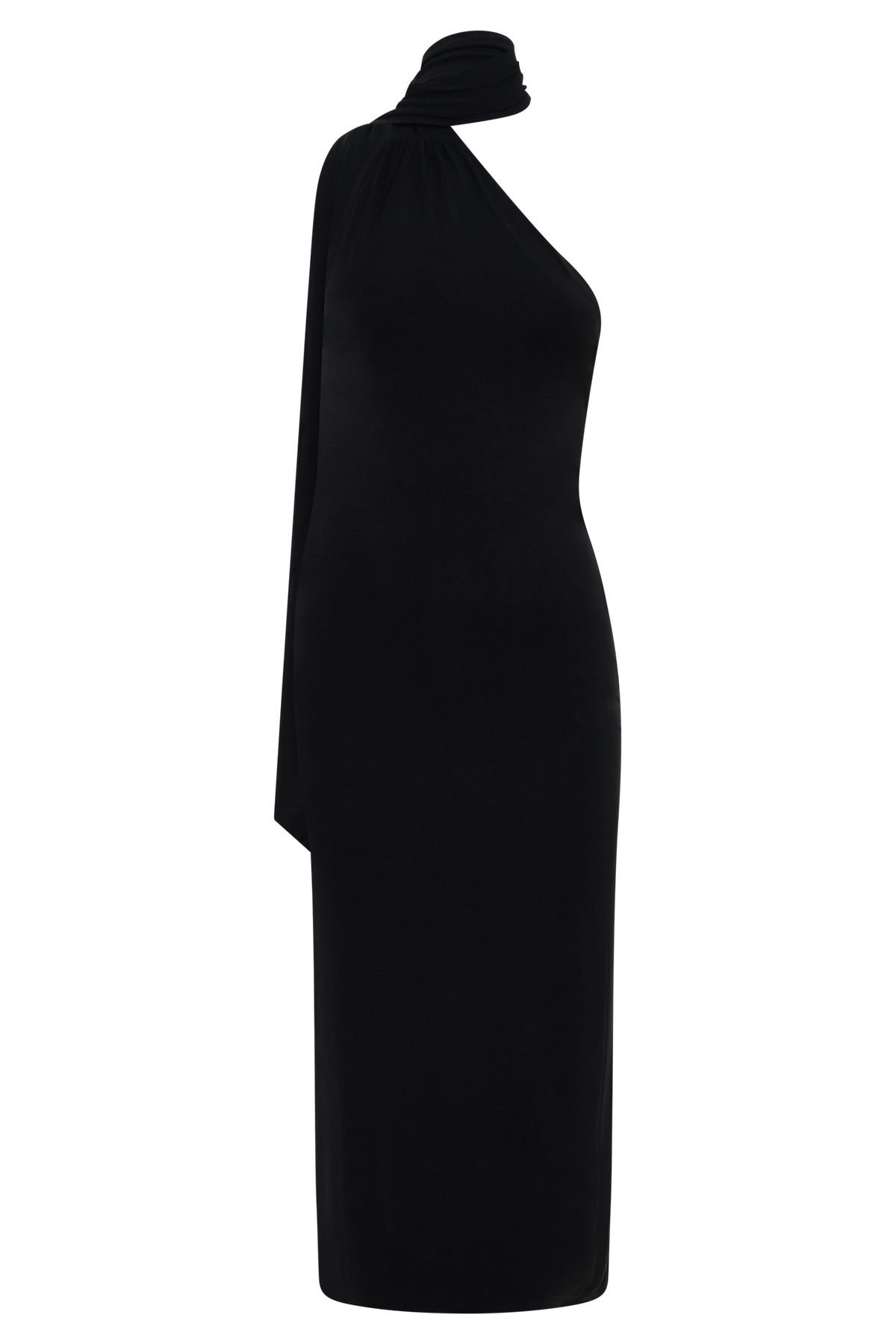 Jemma One Shoulder Tie Midi Dress - Black