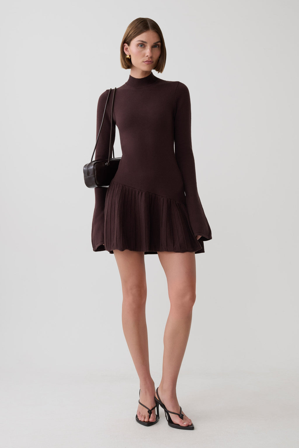 Blair Knit Mini Dress With Pleats - Chocolate
