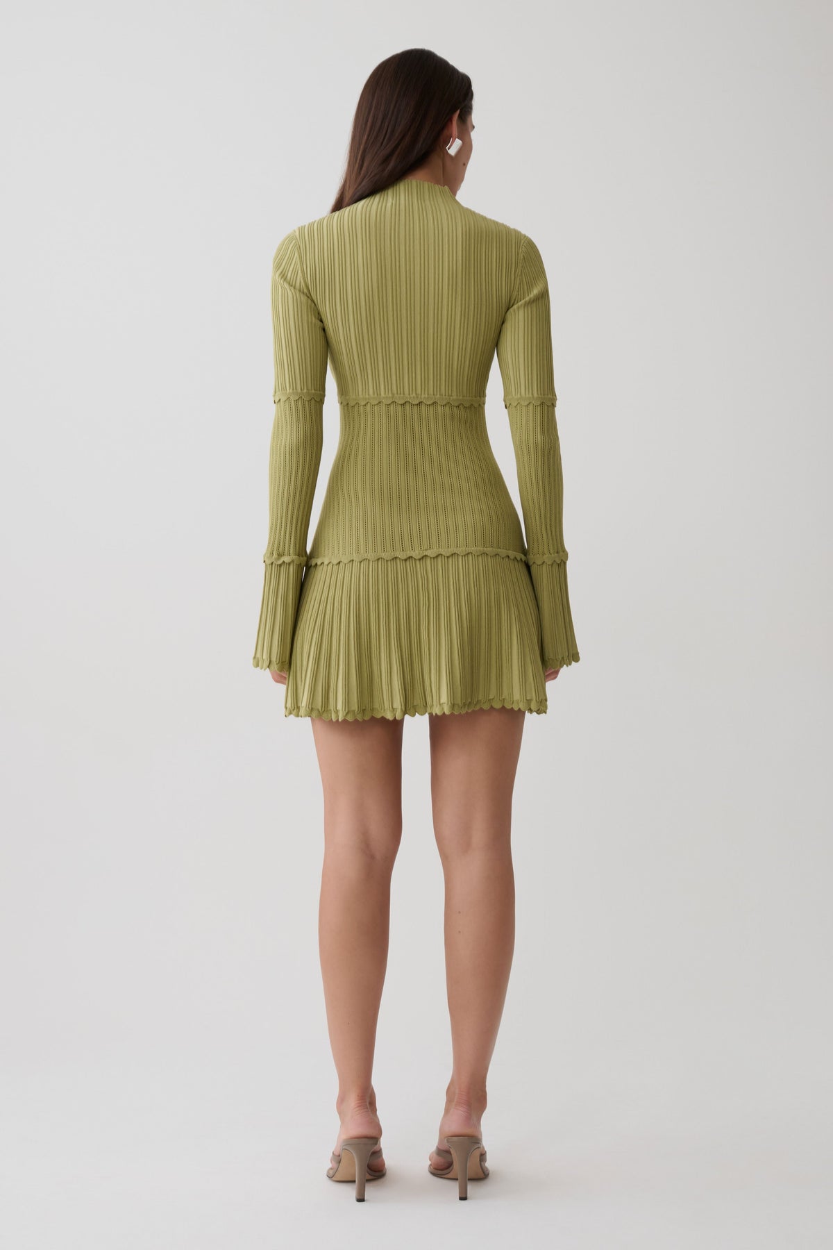 Adena Pointelle Knit Mini Dress - Olive