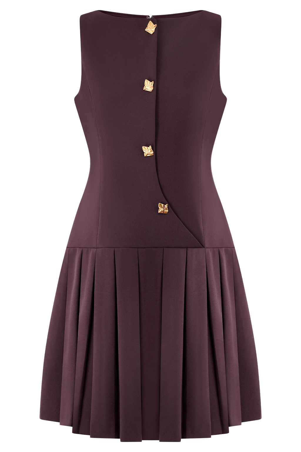 Mackenzie Sleeveless Pleated Mini Dress - Mahogany