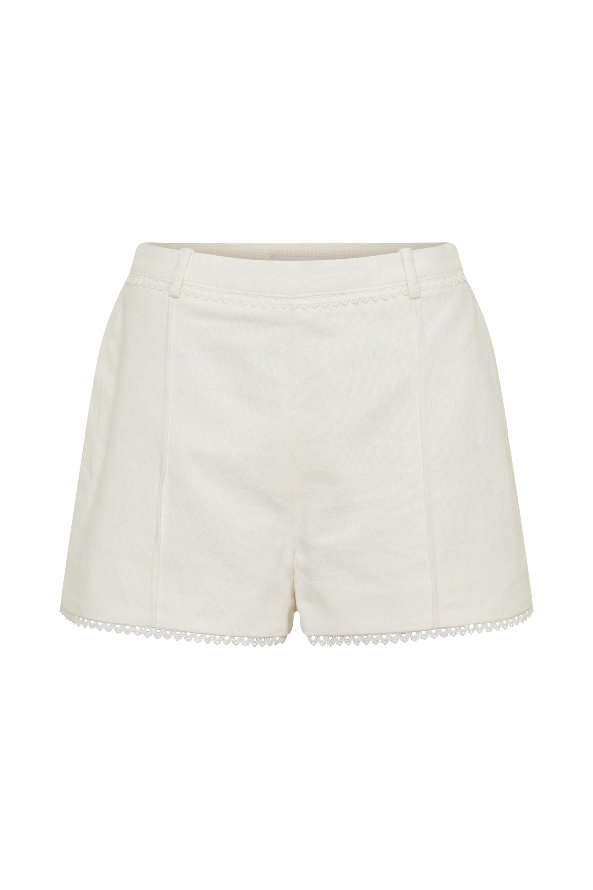 Melody Linen Short With Lace - White