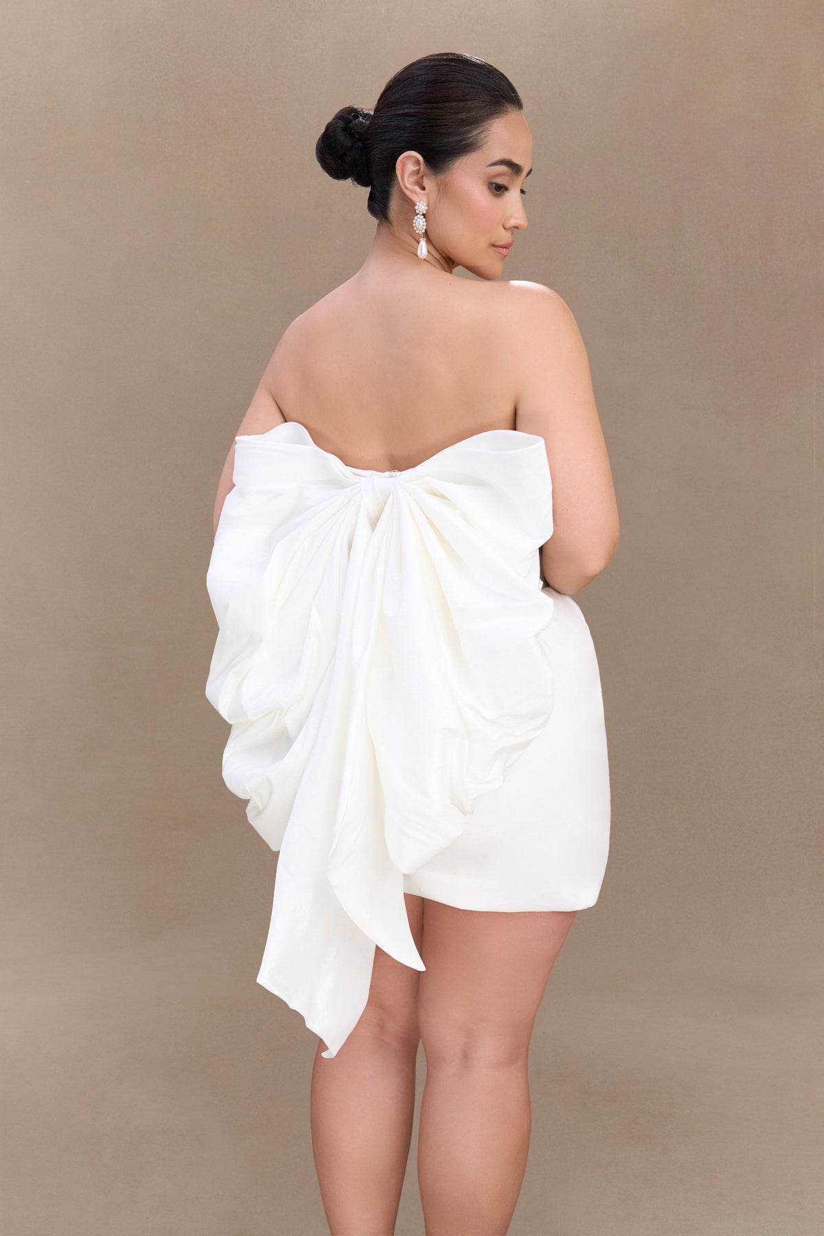 Suzette Taffeta Bow Mini Dress - White