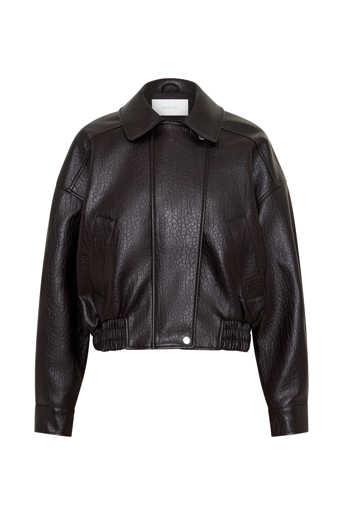 Paige Faux Leather Cropped Jacket - Cherry Brown