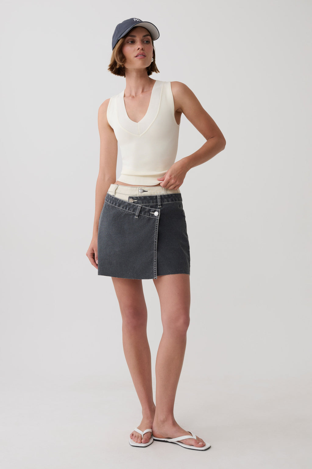 Hellen Asymetrical Denim Mini Skirt - Dark Grey