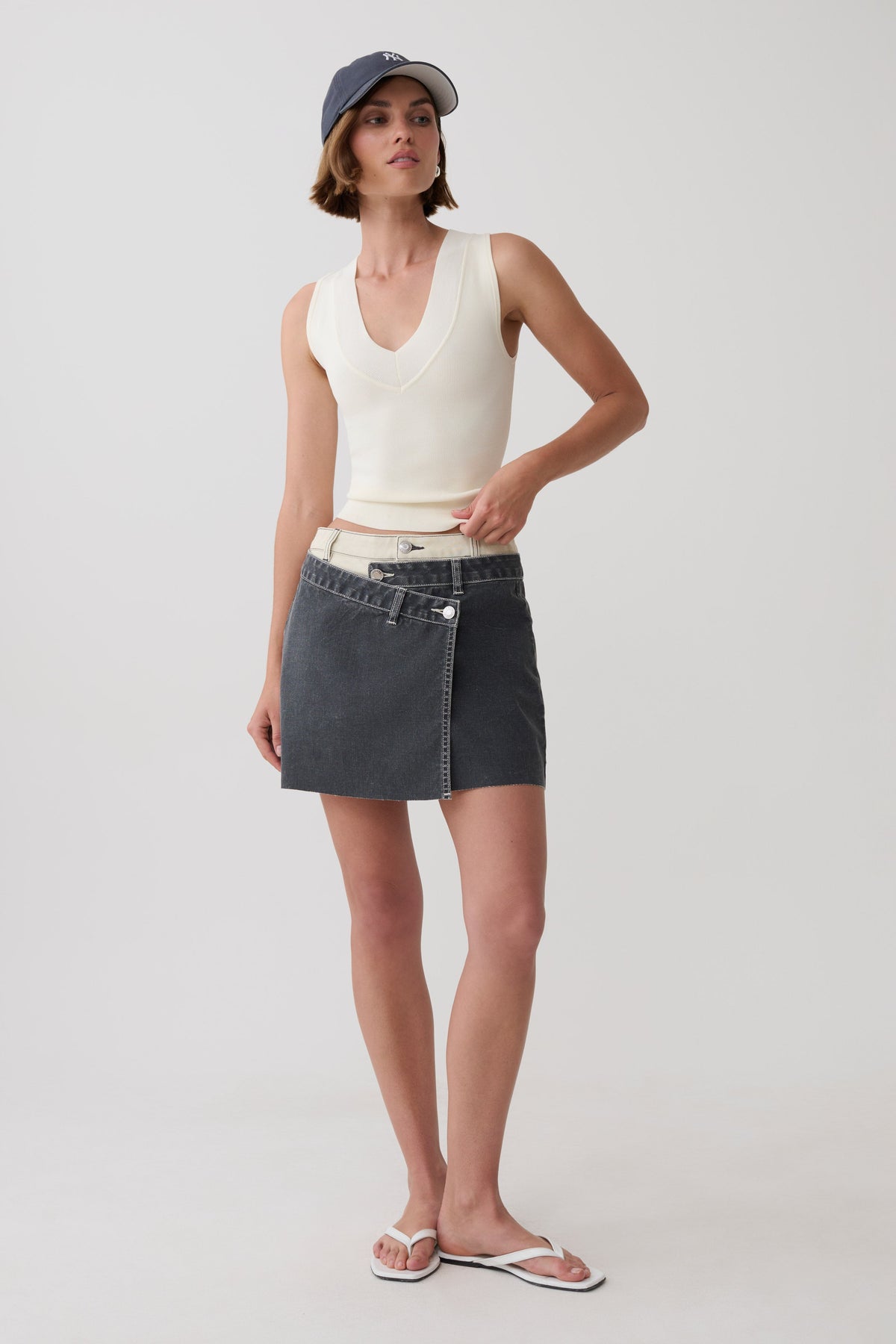 Hellen Asymetrical Denim Mini Skirt - Dark Grey