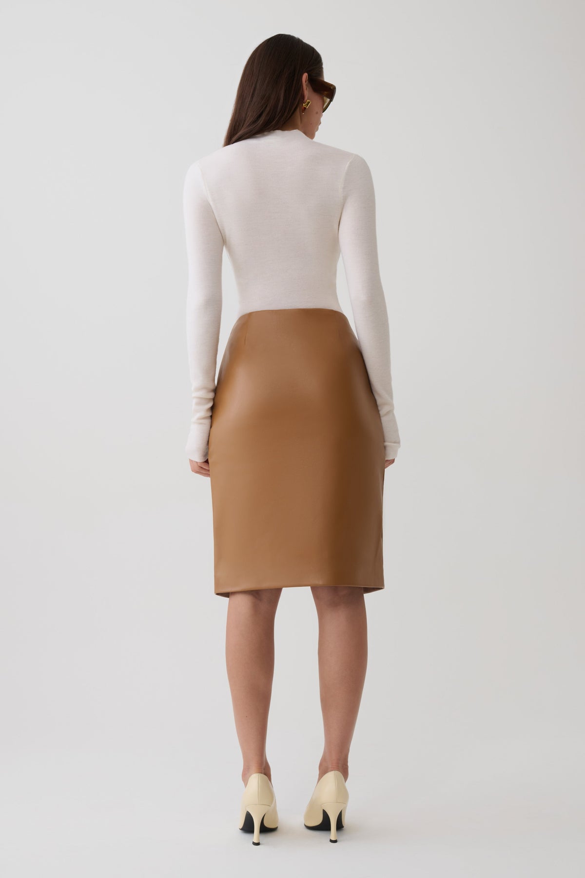 Alexis Faux Leather Midi Skirt - Cognac