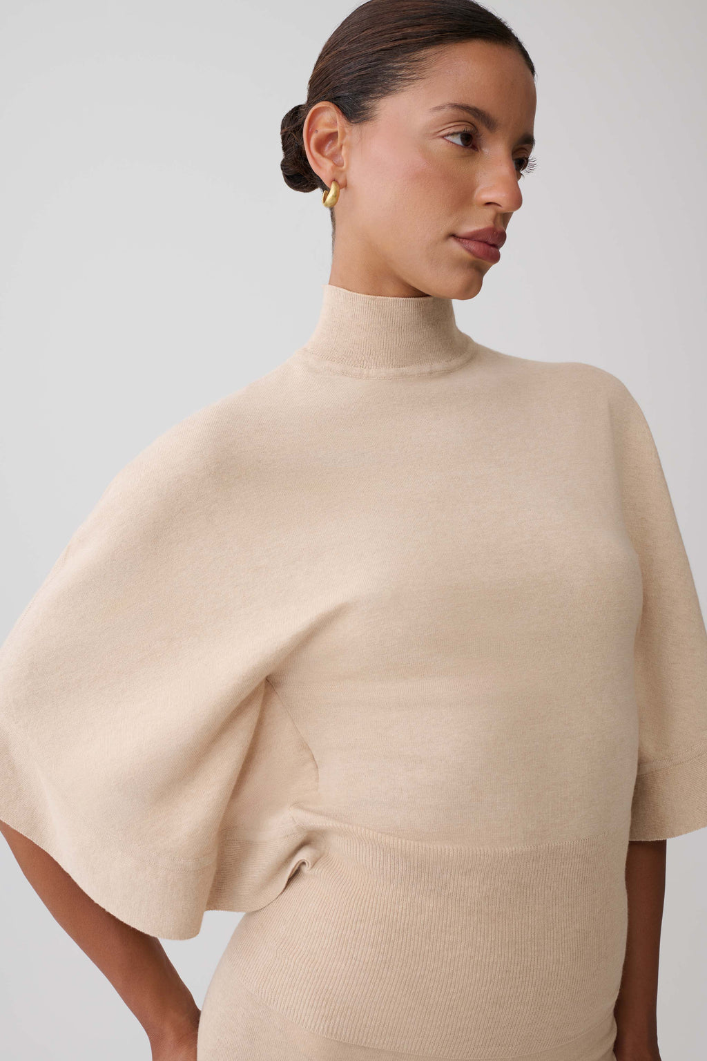 Helania High Neck Knit Top - Oat Marle